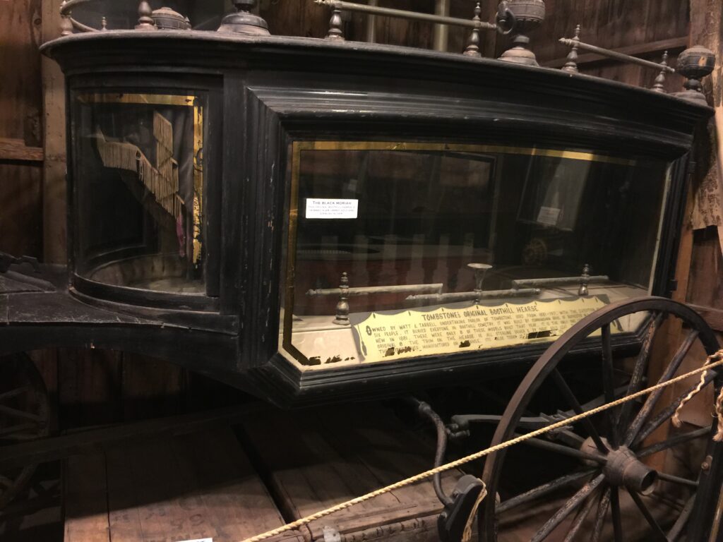 Close up of hearse display at Birdcage Theater