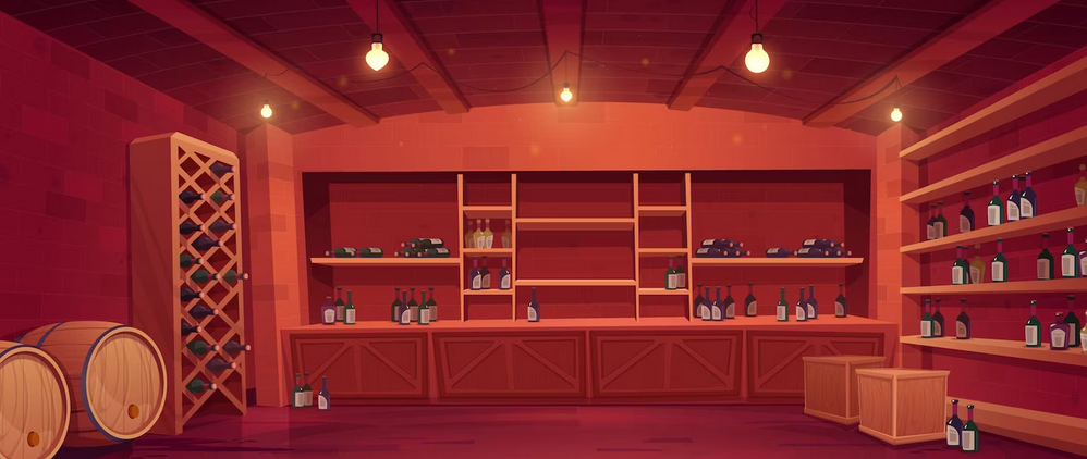 Image of mostly empty shelves with some bottles on them