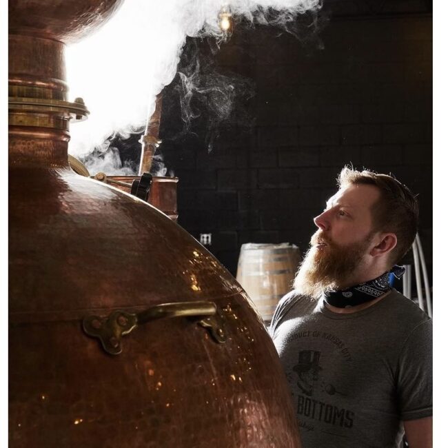 Alex Lindsey of West Bottoms Whiskey Co. and still