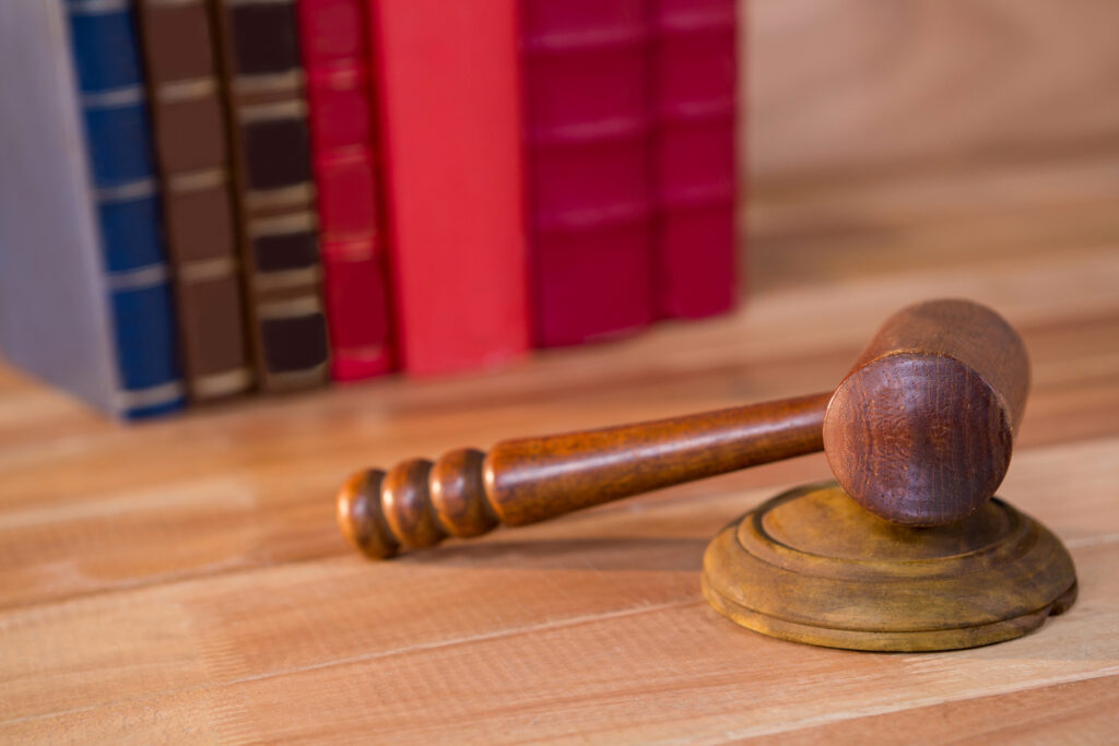 Close up of a judges gavel on a table