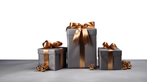 Beautiful wrapped whiskey presents with copper metallic stars on grey paper and satin copper ribbon. Any item inside is for a whiskey lover!