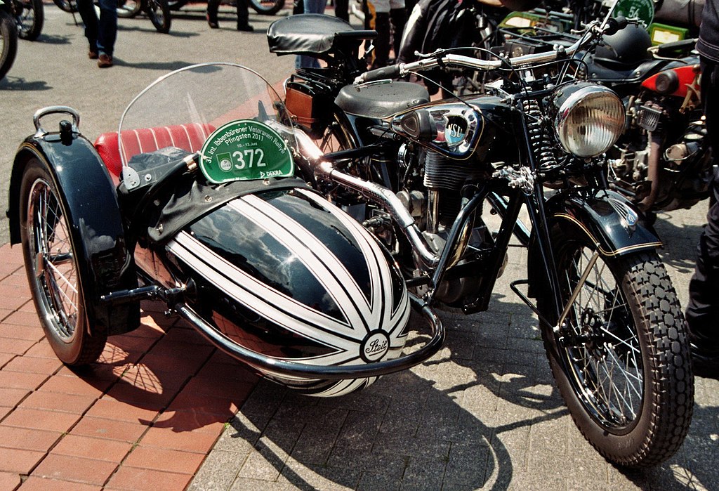 An NSU Motorenwerke 601 motorcycle from the 1930s fitted with a Steib Metallbau sidecar