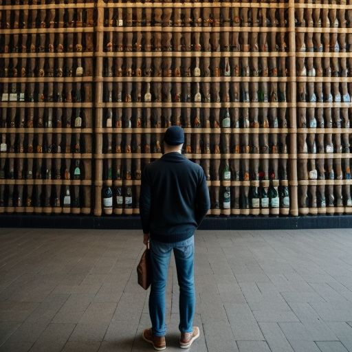 Person standing front of a large wall of whiskey bottles