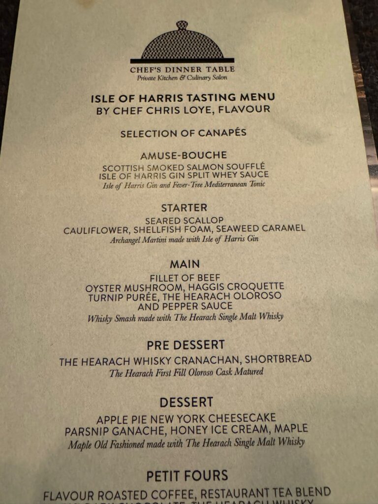 Isle of Harris Pairing menu